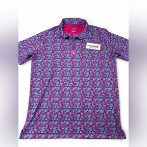 BogeyBros Men’s Large Golf Polo Shirt Pink Blue Pattern NWT Performance L